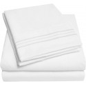 Set lenjerie de pat, cearceaf cu elastic, brodata, bumbac 100%, alb