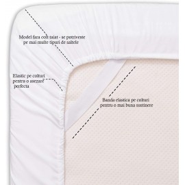 Set lenjerie de pat, cearceaf cu elastic, brodata, bumbac 100%