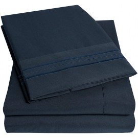 Set lenjerie de pat, cearceaf cu elastic, brodata, bumbac 100%, bleumarin