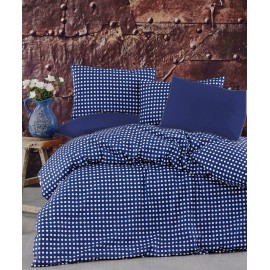 Set lenjerie de pat, cearceaf cu elastic, bumbac 100%, Buline, bleumarin