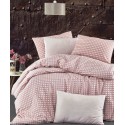 Set lenjerie de pat, cearceaf cu elastic, bumbac 100%, Buline, roz