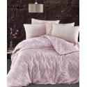 Set lenjerie de pat, cearceaf cu elastic, bumbac 100%, dungi, roz