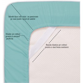 Set lenjerie de pat, cearceaf cu elastic, bumbac 100%, Buline, verde