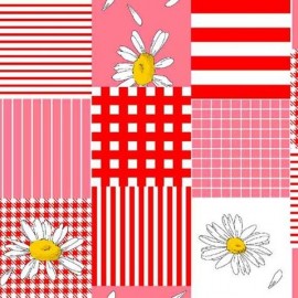 Fata de masa bumbac 100%, 180x150 cm, Casa de bumbac, Floral, Rosu si alb